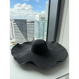 Zara Black Oversized‎ Floppy Wide Brim Sun Hat Paper Straw Style Size M